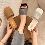Breakj Version Of Water Diamond Flat Bottom Slippers Female Type One Foot Pedal Home Clothing Slippers Women's