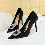 Breakj Fashion Banquet High-Heeled Shoes Women's Shoes Fine Heel Ultra High Heel Shallow Mouth Pointed Water Diamond Buckle Single Shoes