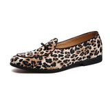 Leather Shoes Mens Soft Bottom Moccasins Casual Flats Slipper slip on Party Patent Leopard Pattern Mens Shoes