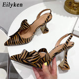 Fashion Zebra Butterfly-knot Women Pumps Slingback Summer Pointed Toe Heeled Party Wedding Bride