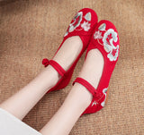 Breakj Women's Embroidered Shoes Single Shoes Flower Cloth Shoes Women's Cheongsam Shoes With Buckle White Red Black Shoes