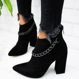 Chain Women's Boots Leather Heels Back Zipper Woman Boots Pointed High Heels Shoes For Women 2021 Ankle Boots