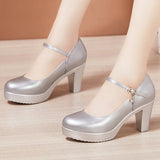 Catwalk High Heels Women's Cheongsam T Show White Size Waterproof Table Thick Heel Leather Round Head Single