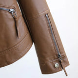 Spring Autumn Vintage Faux Leather Jacket Women Brown Moto Biker Leather Coats Casual Street Wear Zipper PU Basic
