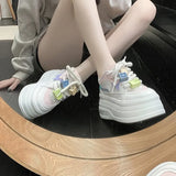Breakj 2023 New Small White Shoes Fashion Color Beaded Color Lace Platform To Increase The Casual Women's