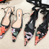 Printed Pointed-Toe Sandals Ankle Strap Single Shoes Women Flat Shoes Spring And Summer
