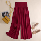 ZANZEA Women's Wide Leg Pants 2022 Summer Pleated Patchwork High Waist Pants Casual Solid Loose Long Pants Lady Oversized Pant