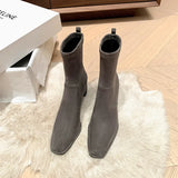 Comfortable ~2023 New Thick Heel Elastic Suede Thin Boots Versatile Korean Version Of High