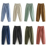 Women Blue Harem Jeans Loose mom Jeans High Waist Streetwear Boyfriends Washed Denim Long Trousers Bottoms Slouchy
