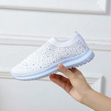 Sock Sneakers crystal 2021 Knitted Flat Shoes summer women's Loafers Ladies Casual Vulcanized Shoes slip on mesh sport