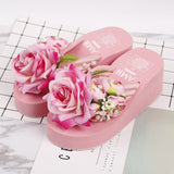 Handmade Slippers Summer Flip Flop Flowers Decoration Female Flip Flops High Heel EVA Bohemia Beach Sandal Slippers