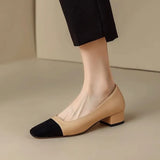Color Small Fragrant Wind Square Head Thick Heel Single Shoes Female Spring And Autumn 2024 French Medium Heel Shallow Mouth Ladle Shoes French High-Heeled