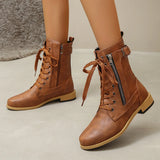 Breakj Women's Autumn And Winter New Martin Boots Fashion Solid Color Side Zipper Low-Heeling Mid-Sleesize