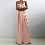 Women Sexy Straps Sleeveless Thin Jumpsuits Celmia Satin Wide Leg Pants Summer Pleated Party Overalls Backless Long