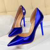 Breakj Metallic High Heels With High Heels Shallow Pointed Side Hollow Out Sexy Nightclub Women's Singles