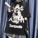 T-shirt female Korean version of the college style dark graffiti Japanese girl printing loose T-shirt