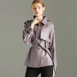 2021 Spring Autumn Lapel Faux Leather Jacket Women Green PU Coat Simplicity Loose Jackets Office Lady Outwear with
