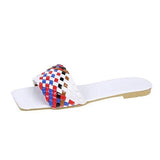 Slippers Women Summer Square Toe Casual Flat Ladies Multicolor Slides Female Weave Flip Flops Women's Home Shoes Plus