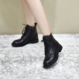 Leather Boots Martin Boots 2023 Winter Wharf Cowhide Comfortable Flat-Soled Short Boots Black Cotton