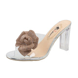 Breakj 2024 New Korean Version Of Transparent Crystal High Heel Sandals Big Flower Design Sense Fashion Sandals