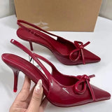 Breakj Patent Leather Tip-Headed Bow Sandals Women 2025 Spring And Autumn New French Shallow Thin-Word High-Heeled Shoes
