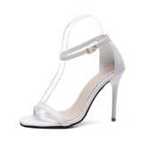 Sexy High Thin Heels Sandal Black White Metal Buckle Open Toe Party Ankle Strap Solid Dress Pump Shoes Salto Alto