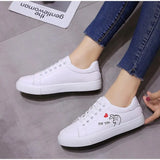 Flats Shoes 2021 Autumn Lace Up Print Shallow Female Sneakers Casual Ladies Vulcanized Shoe Skateboard White Single