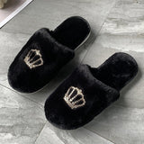 And Winter New Plush Slippers Women's Flat Crown Baotou Cotton Slippers Leisure Warm Soft-Soled Home