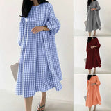 Stylish Check Dress Women's Autumn Dress 2022 ZANZEA Casual Puff Sleeve Midi Vestidos Female O Neck Robe