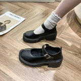 Leather Shoes New Spring 2023 British College Style Bright Leather High-Heeled Single Shoes Round Head Thick Soles Mary Jane
