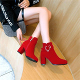 Women's Chunky Heeled Ankle Boots, Solid Color Side Zipper High Heels, Stylish Short
