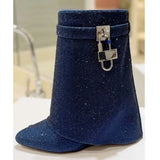 Breakj Fashion Winter New Round Slope With Super High Heel Large Size Rhinestone And Knee Ankle Boots Thigh