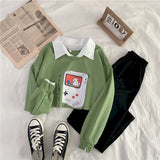 two-piece hoodies wide-leg pants suit female students Korean version of loose polo collar 2022 new autumn tide Harajuku