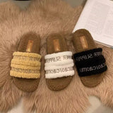 Breakj Autumn / Winter New Fashion Letter One Word Outside Wear Plush Slippers Wool Slippers Women's
