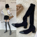 Breakj Stockings Boots Pointed Thin Boots Women Long Tube Knitting Wool Elastic Socks Boots Thick Heel High Heels Over The Knee Boots