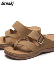 Summer New Retro Wedge Platform Slippers For Women Fashion Casual Clip Toe Flip Flops Belt Buckle Comfortable Ladies