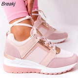 Women Shoes Breathable Leather Lace-Up Sneakers Wedge Sports Shoes Women's Vulcanized Shoes Casual Platform Ladies Office