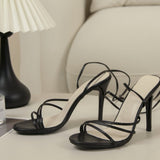 Breakj Summer Large-Size Women's Shoes Sexy Round Head Strap Fine Heels High Heels Cross-Tied