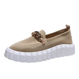Women's Chain Loafer Flats For Women Round Toe Slip On Mesh Sneaker Casual Shoes Fabric Flats Breathable Comfy Walking