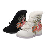Breakj Boots Short Boots With Cotton And Wool Embroidered Boots, Embroidered Shoes Cloth Boots Inside The High Wedge Women's