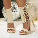 High-Heeled Strap Open-Toed Fish Mouth Strap Hollowed-Out Sandals Roman Short Tube Fashion Women's Cool