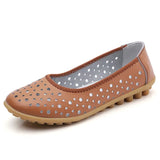 Women Casual Shoes Leather Slip-on Lofers Ladies Non-slip Flats Shoes Cut Out Breathable Women's Moccasins Zapatos