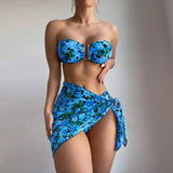 2025 Swimsuit Women Divided Metal U-Shaped Bikini Bikini Three-Piece Printed