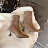 Breakj Korea Pointed High And Short Boots Women Autumn And Winter 2025 New Zipper Velvet Fine And Bare Boots Elastic Thin Boots Socks