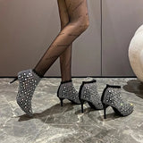 Women Sandals Full Rhinestone Mesh Summer Boots Women Zapatos Transparentes De Mujer Size 43 Goth High Heels Cowboy
