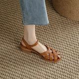 Sandals Woman Leather 2024 Summer Nubuck Shoes Closed Toe Espadrilles Platform Suit Female Beige Breathable Low-heeled