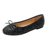 Round Toe Bowtie Flats Woman Foldable Roll-Up Shoes Pocket Loafers Serpentine/Sequins Ballerinas Ladies Dress