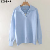 Winter casual chic v-neck oversize thick Sweater pullovers Women 2021 loose elegant Sweater Pullover female Long