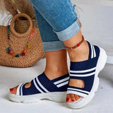 Fashion Sandals Women Mesh Hollow Out Ladies Sandals Flat Low Heels Comfy Durable Stripe Women Shoes Large Size