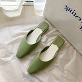 Fashion Pointed Toe Mules Women Summer Slippers Candy Color Flats Slip-on Holiday Ladies Sandals Slides PU Women